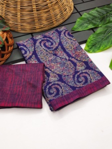Exclusive and Trendy Heavy Handloom Kangiwaram Silk <strong>Fabric</strong> Saree With Azarak hand <strong>Block</strong> <strong>Print</strong> Work <strong>Indian</strong> Designer Printed - Product Image 6
