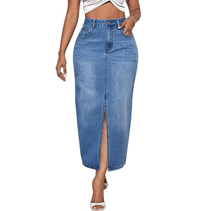 Long Solide Motif Maxi-Longueur Denim Jeans Jupes pour Femmes Y2K Style Droite Silhouette Plus La Taille pour L'été Automne Taille - Product Image 4