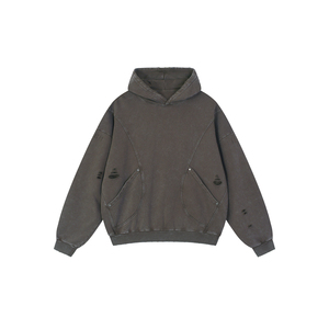 Sweat à capuche patchwork effet vieilli - 100% coton, lavage enzymatique, broderie 3D - Product Image 1