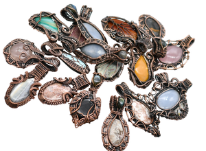 Copper Wire Wrap <b>Pendant</b> Mix Gemstone Bezel Setting Handmade Women's Party Festival 2 Pcs to 100 Pcs Lot Necklace - Product Image 2