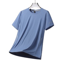 Camisetas de Verano para Hombre de Seda Helada y Algodón, de Alta Calidad, Manga Corta, Color Sólido, Transpirables, de Secado Rápido, Cuello Holgado, Estilo Casual