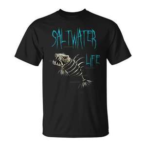 T-shirt Saltwater Life noir pour adulte, unisexe, à manches courtes, col rond, chemise de pêche - Product Image 1