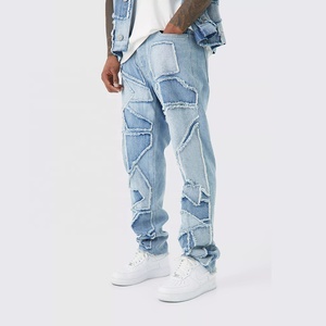 Pantalones de calle Harajuku Hip Hop para hombre, Vaqueros rasgados apilados negros con ajuste Giraropa lavado de mezclilla recto destruido - Product Image 1