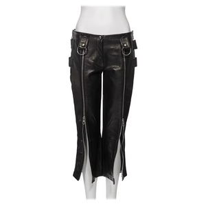 Hot Selling High Waist Asymmetric PU Leather <b>Pants</b> With Zipper Fly And Side Pockets Calf Length Moto Style Women's Trousers - Product Image 1