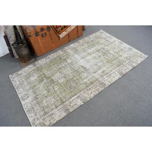 Alfombra Vintage de 3.5x6.3 pies, Alfombra Turca Decorativa, Alfombra Abstracta Verde y Blanca - Product Image 1