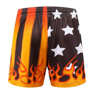 Pantalones cortos de baloncesto para hombre Flame Graphic: pantalones de correr de malla atlética de entrenamiento informal con estampado Star Flame-negro naranja - Product Image 4