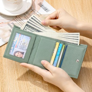 Ando <b>Bag</b> <b>Women's</b> Genuine Cowhide Leather Slim Foldable Short Wallet with Card Slots ID Window and Zipper Coin Pocket - Product Image 5