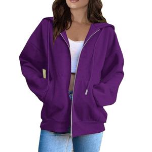 Sudaderas ligeras de calidad superior con cremallera de gran tamaño para mujer, ropa de calle informal, chaquetas con capucha de mezcla de algodón suave - Product Image 1