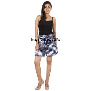 Women's Summer Shorts with Floral Block Print 100% Cotton <b>Elastic</b> Waist Breathable Nightwear - Product Image 2