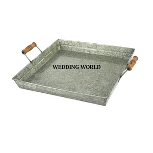 Blue Finished Galvanized <b>Tray</b> With Handles Premium Quality Handmade Serving Platter New Arrival Luxury Galvanized <b>Tray</b> - Product Image 2