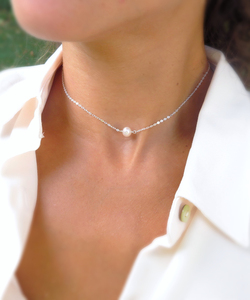 Collier ras du cou en perles blanches naturelles Bohème 925 argent sterling plaqué or perle colliers pendentifs faits à la main pour femmes bijoux - Product Image 1