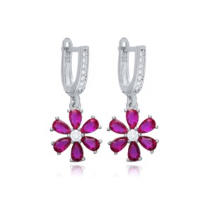 ต่างหูห้อยประดับดอกไม้ประดับด้วยพลอยรูบี้ CZ ดีไซน์ตุรกี ขายส่ง เงินแท้ 925 เครื่องประดับคุณภาพสูงจากตุรกี - Product Image 5