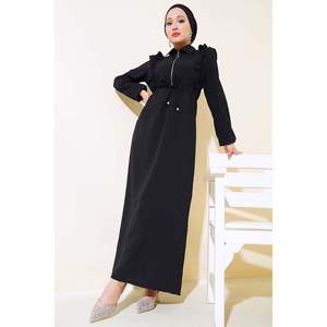 Robe à volants avec fermeture éclair sur le devant Noir - Product Image 4