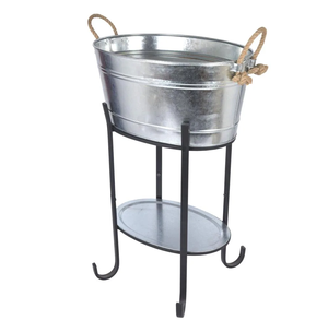 Enfriador de vino galvanizado con mango de cuerda Enfriador de champán grande Cubo de hielo de cerveza y bañeras de vino para bares y clubes nocturnos - Product Image 1