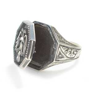Bague pour homme en argent sterling 925 avec motif d'aigle anatolien et diamant plaqué or, prête pour le mariage, à porter au quotidien, avec porte-stylo - Product Image 4