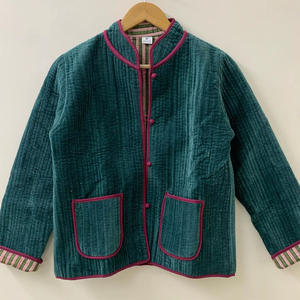 เสื้อแจ็กเก็ตแขนสั้นลายควิลท์ผ้ากำมะหยี่แจ็กเก็ตสไตล์ฮิปปี้โบฮีเมียน - Product Image 1