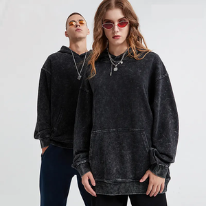 Nueva moda Drop Shoulder Heavyweight manga larga Acid Old Wash Color negro Vintage Hoodies - Product Image 6