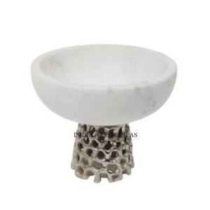 Aluminum Casted Unique Designer Silver Shiny Polished Base For Round Shape <b>White</b> Marble <b>Bowl</b> From India In Impressive Price - Product Image 1