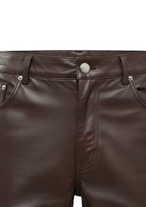 Pantalones Cortos Clásicos de Cuero Genuino para Hombre, Cinco Bolsillos, Color Marrón Oscuro, para Ropa Urbana - Product Image 2
