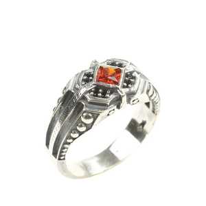 925 Sterling Silver Men's <b>Ring</b> with Square Garnet Agate Stone Rhodium Plated <b>Dainty</b> Style for Everyday Wear - Product Image 2