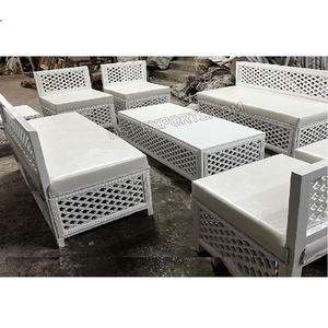 Elegante sofá real marroquí en oro blanco para bodas tallado Sangeet de la novia y el novio Setup decoraciones de boda - Product Image 1