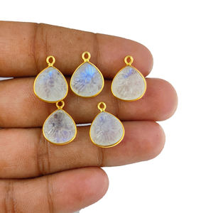 Rainbow Moonstone Natural Heart Shape 12mm Gemstone Pendant 925 Sterling Silver Bezel Charm -Jewelry & Necklace Making Charm - Product Image 1