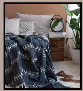 Azul marino blanco rayas 100 por ciento algodón natural funda de cama tejido Pike 130x180 cm 52x71 pulgadas - Product Image 3