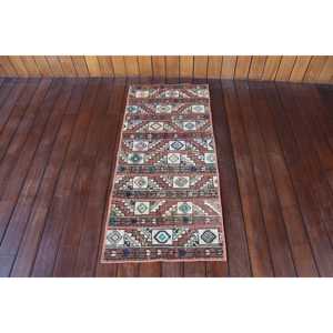 Alfombra Turca Pequeña de 1,7x3,8 pies (52x117 cm), Alfombra Marrón Vintage Ombré - Product Image 1