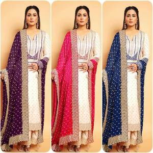 Conjunto de Tres Piezas de Salwar Kameez Dupatta Indio Pakistaní de Diseño de Moda, Superventas de Hina Khan, en Viscosa Sin Costuras - Product Image 3