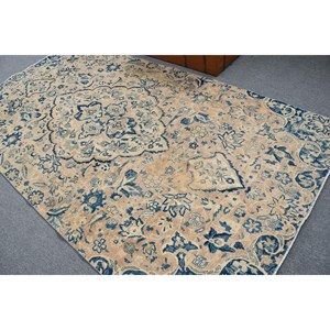 พรมวินเทจ 5.3x9.7 ฟุต สีน้ำเงินขาว ลายอิคัต ทำจากขนสัตว์ ผลิตในตุรกี - Product Image 4