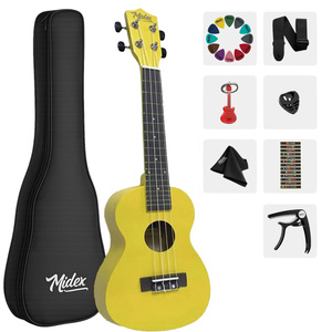 Kit de ukelele de concierto amarillo de 23 pulgadas con funda, correa, púas y libro de métodos |   Midex UKX-233YLW - Product Image 1
