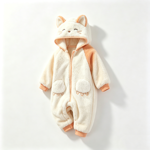 Combinaison bébé à capuche en polaire personnalisée, costume de chaton pour nouveau-né, combinaison en peluche douce pour bébé, combinaison de neige pour bébé - Product Image 3