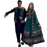 Ensemble de robe pour femmes afghanes Kuchi avec gilet assorti pour hommes, longueur entière, broderie patchwork, style bohème, à porter toute l'année