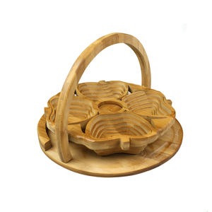 4 <b>Small</b> Apple Multi-Compartments Shapes Bamboo Dry Fruit Folding <b>Basket</b> Dry Nuts Tray Portable Coaster Wedding Party Decoration - Product Image 5