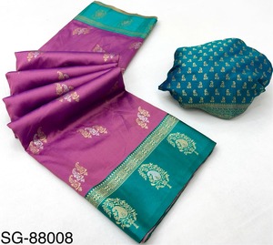 ผ้าส่าหรีผ้าไหมของผู้หญิงที่มีขอบผ้าซาตินดีไซน์ใหม่สำหรับงานเลี้ยงทางการหรืองานแต่งงาน - Product Image 4