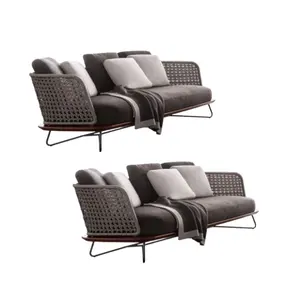 Produit de haute qualité canapé de salon extérieur pour meubles de patio et de jardin en aluminium rotin corde en bois trois places canapé ensemble - Product Image 1