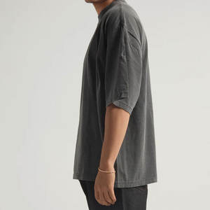 T-shirt en coton surdimensionné pour hommes, manches courtes, col ras du cou, poche solide, hauts d'entraînement basiques - Product Image 4