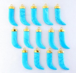 Natural Turquoise Tiger <b>Nail</b> Pendant 41x10 MM Gold Plated Charm Single Loop Gemstone Jewelry Wholesale Lot Jewelry Making <b>Supply</b> - Product Image 1
