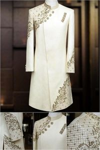 2023 dernière robe Sherwani blanche avec broderie élégante pantalon en soie chaussures assorties superbe tenue de fête tenue de mariage grande taille - Product Image 3