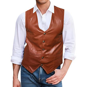 Gilet de costume en cuir véritable pour hommes gilet de cow-boy occidental décontracté col en V gilet léger de qualité supérieure sur mesure 2025 nouveau Style gilets - Product Image 2