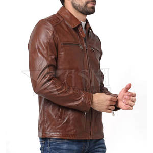 Chaqueta de piel de oveja original de la mejor calidad para hombre, último diseño vintage, estilo motorista de cuero genuino para invierno OEM - Product Image 6