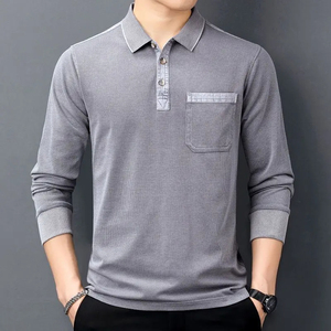 Polos informales para hombre primavera otoño nuevo botón de solapa sólido bolsillo Streetwear moda Oficina Social manga larga Tops - Product Image 4