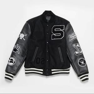 Veste en cuir PU pour homme décontractée, tendance 2026, surdimensionnée, style preppy, broderie de boutons, col vintage gris sable, personnalisée - Product Image 1