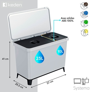 Sistema di smistamento rifiuti KEDEN 1x10L + 1x23L bianco - Product Image 2