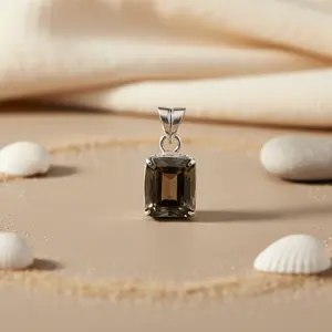 Collar con Colgante de Cuarzo Ahumado Clásico para Mujer, Plata 925 con Baño de Oro de 18K, para Compromiso, Boda o Regalo - Product Image 2