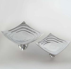 Bandejas de servicio de pedestal de aluminio de lujo hechas a mano Plato de carga de fiesta decorativo niquelado plateado y plato de cuenco - Product Image 6