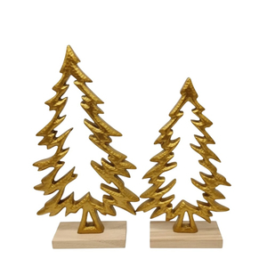 Juego de 2 Adornos de Mesa de Estrella de Aluminio Dorado Hechos a Mano, Figuras Navideñas Modernas con Base de Madera, Escultura Decorativa para el Hogar - Product Image 5