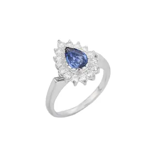 Роскошные ювелирные изделия, натуральный драгоценный синий сапфир и бриллиантовое Кластерное кольцо 14 к, чистое белое золото, ручная работа, кольцо с камнем-талисманом для женщин