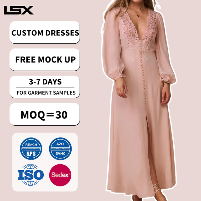 Wholesale Strap Floral Silk Boho Y2K Sweet Western Tropical Dot Vacation Washable Floor Natural Long Sleeve Dress