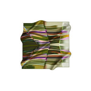 Khaki Silk Crepe Satin Striped <b>Square</b> <b>Scarf</b> - Product Image 1